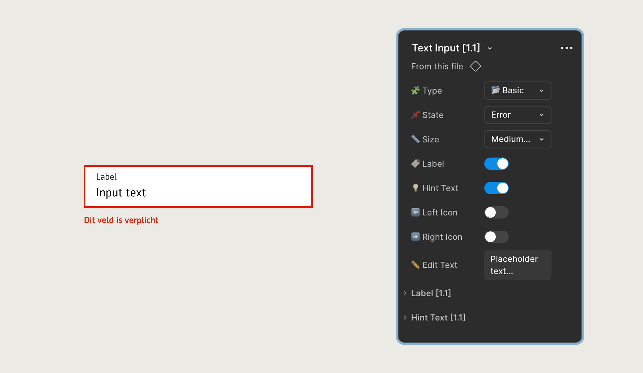 Input component properties